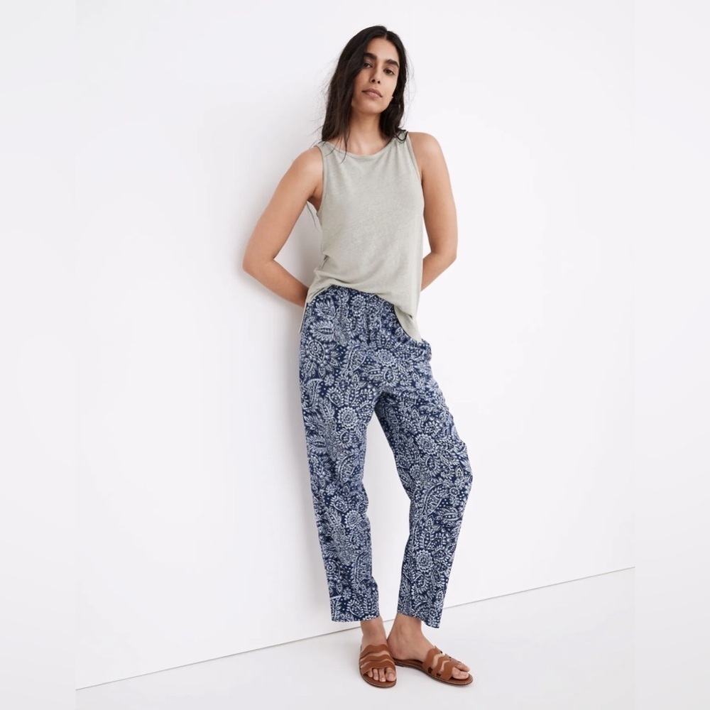 Madewell Tapered Huston Pull-On Crop Ankle Pants Paisley Blue White Floral Small